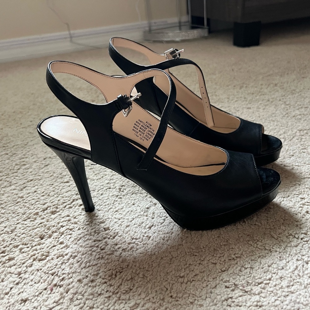 Nine West Black Suede Slingback Heels